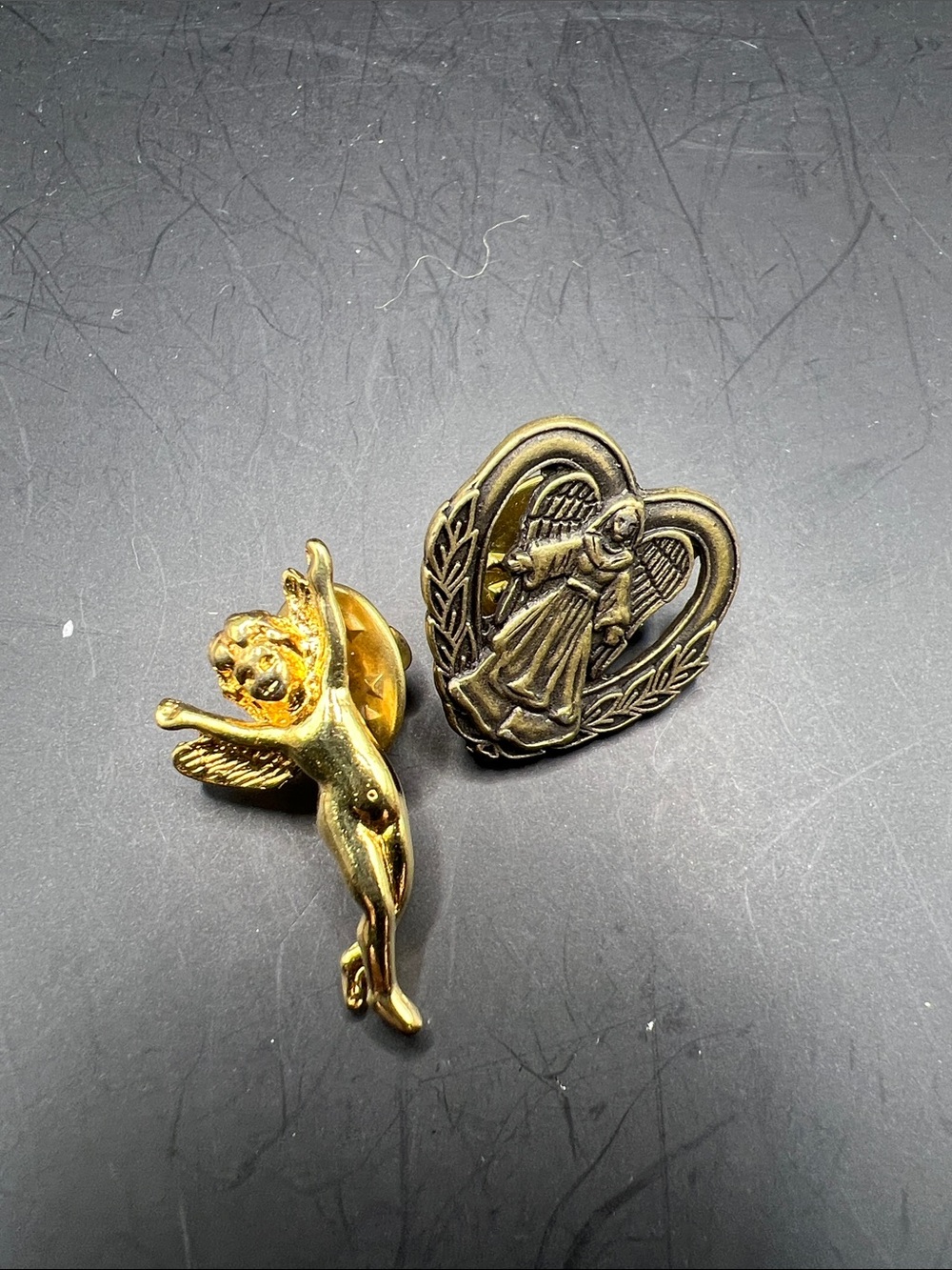 Gold Angel Pin and Heart Angel Lapel Pin Set